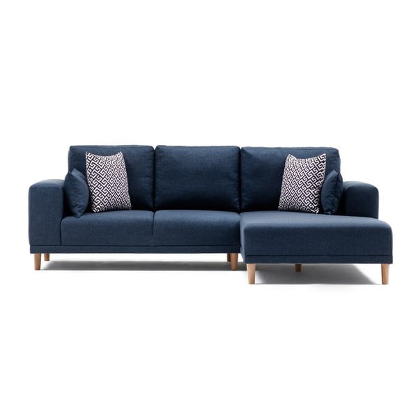 Tumši zilais stūra dīvāns Fanz, labais stūris