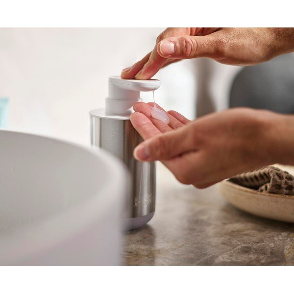 Sudraba krāsas nerūsējošā tērauda ziepju dozators 300 ml Duo Steel – Joseph Joseph-image-2