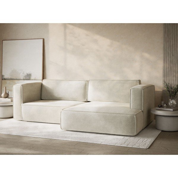 Krēmkrāsas salokāms stūra dīvāns no šenila auduma ar uzglabāšanas vietu (ar labo stūri/ar zvilni) Velto – Maison de Rêve-image-4