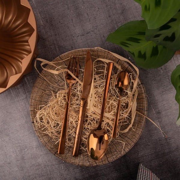 Nerūsējošā tērauda galda piederumi vara krāsā (24 gab.) Copper – Orion-image-4