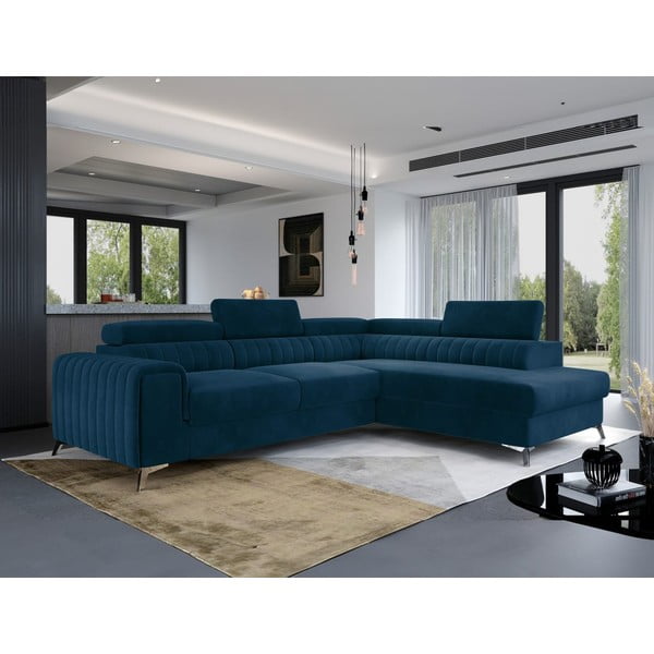 Zils samta salokāms/ar uzglabāšanas vietu stūra dīvāns (ar labo stūri/L veida) Laurence – ELTAP-image-4