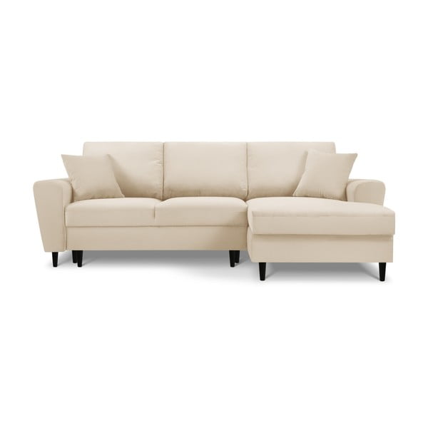 Bēšs velveta salokāms stūra dīvāns ar uzglabāšanas vietu (ar labo stūri/ar zvilni) Kyoto – Cosmopolitan Design