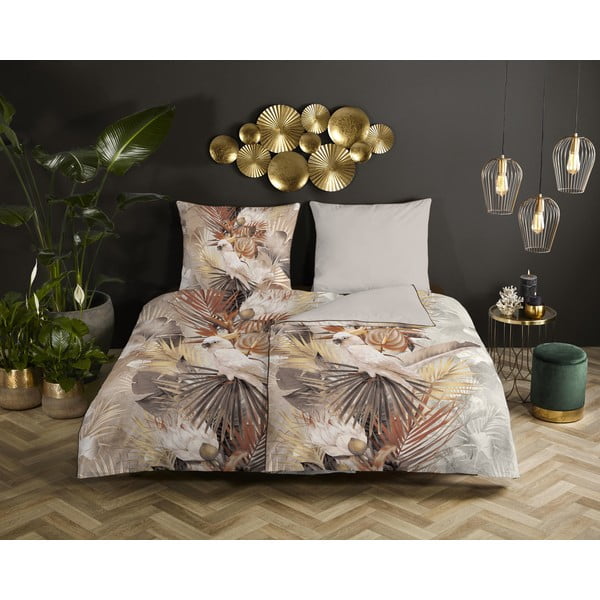 Brūna/bēša vienvietīga gultas veļa no kokvilnas satīna 140x200 cm – Descanso