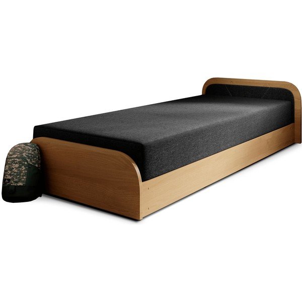 Okera dzeltena/tumši pelēka polsterēta/no skaidu plāksnēm vienvietīga gulta ar veļas kasti un ar matraci 80x190 cm Parys – ELTAP