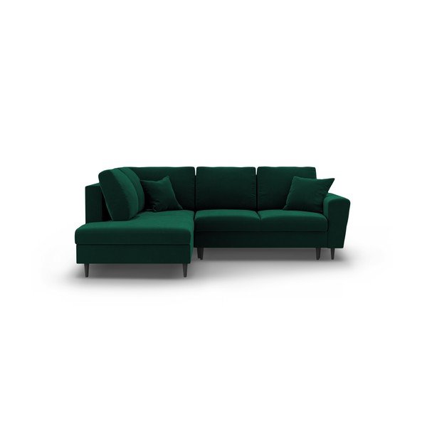 Zaļš samta salokāms stūra dīvāns ar uzglabāšanas vietu (ar kreiso stūri/L veida) Kyoto – Cosmopolitan Design