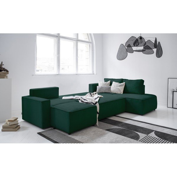 Tumši zaļš velveta salokāms stūra dīvāns (ar labo stūri/U veida) Brave Dave – Miuform-image-3