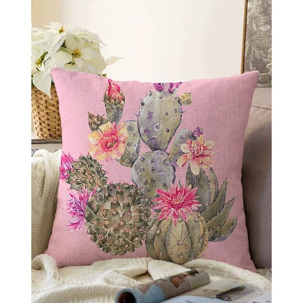 Rozā spilvendrāna ar kokvilnas maisījumu Minimalist Cushion Covers Blooming Cactus, 55 x 55 cm