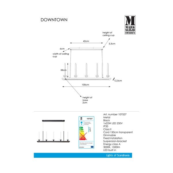 Melns piekaramais gaismeklis Markslöjd Downtown-image-2