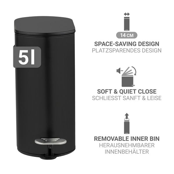 Matēti melna tērauda atkritumu tvertne ar pedāli 5 l Collungo – Wenko-image-2
