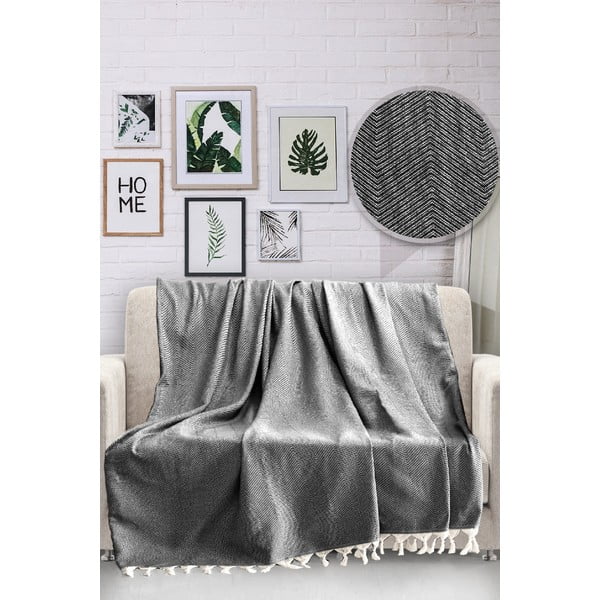 Melns kokvilnas gultas pārklājs Viaden HN, 170 x 230 cm