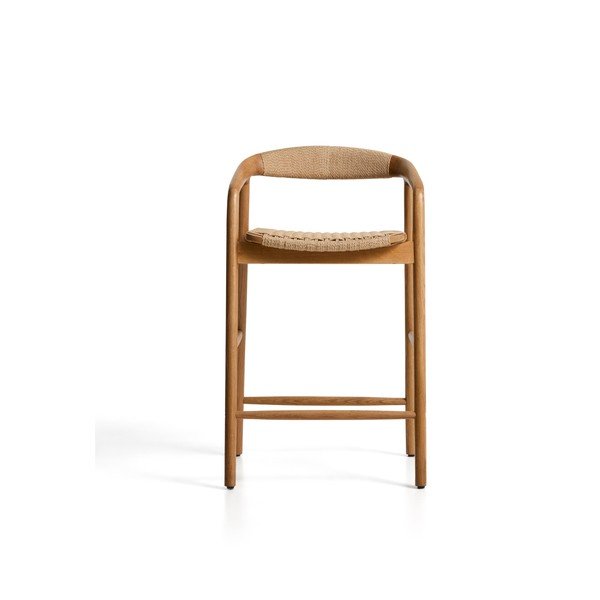 Dabīga toņa ozola masīvkoka bāra krēsls ar roku balstiem (sēdekļa augstums 65 cm) Derile – Kave Home-image-3