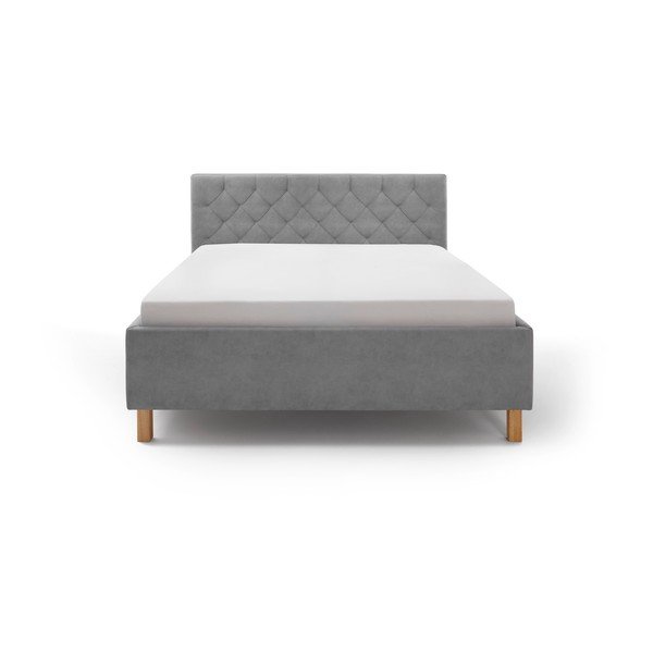 Gaiši pelēka polsterēta divvietīga gulta ar veļas kasti ar redelēm 160x200 cm San Remo – Meise Möbel-image-2
