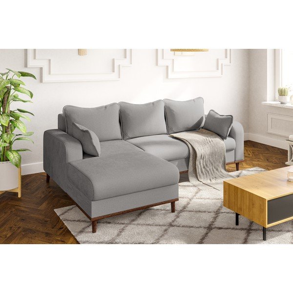 Gaiši pelēks velveta stūra dīvāns (ar kreiso stūri) Beata – Ropez-image-1