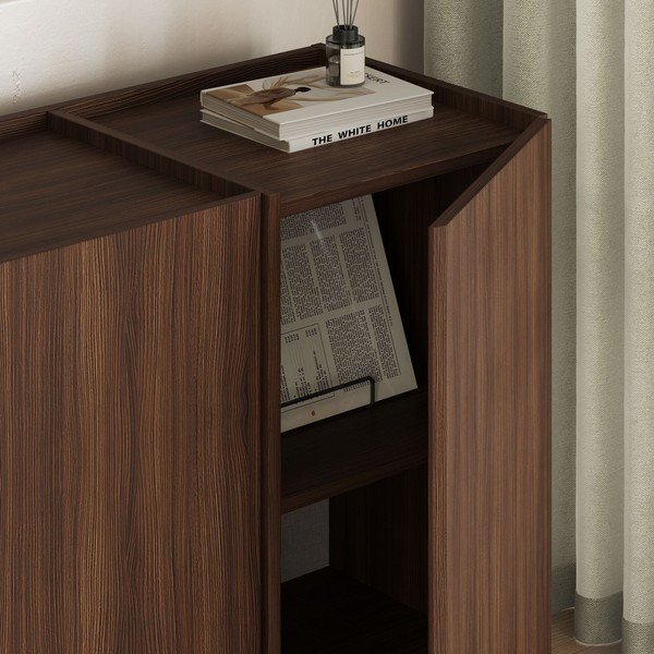 Tumša dabīga toņa kumode ar riekstkoka imitāciju ar caurumu vadiem 180x80x45 cm Dorma – Kalune Design-image-3