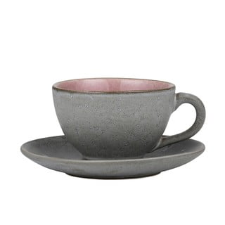 Pelēka un rozā keramikas krūze ar apakštasīti Bitz Premium, 220 ml