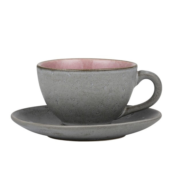 Pelēka un rozā keramikas krūze ar apakštasīti Bitz Premium, 220 ml