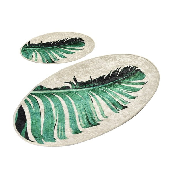 Zaļi/bēši vannas istabas paklājiņi (2 gab.) 60x100 cm Floret – Foutastic