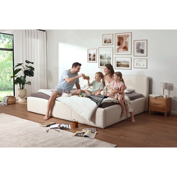 Ziloņkaula krāsas polsterēta divvietīga gulta bez režģa 200x240 cm Merida – Meise Möbel-image-1