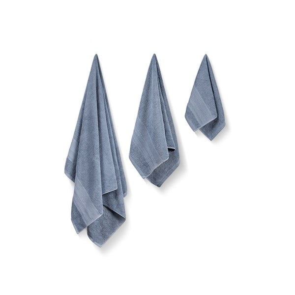 Zili frotē kokvilnas dvieļu komplekts (3 gab.) Piramit – Foutastic-image-1