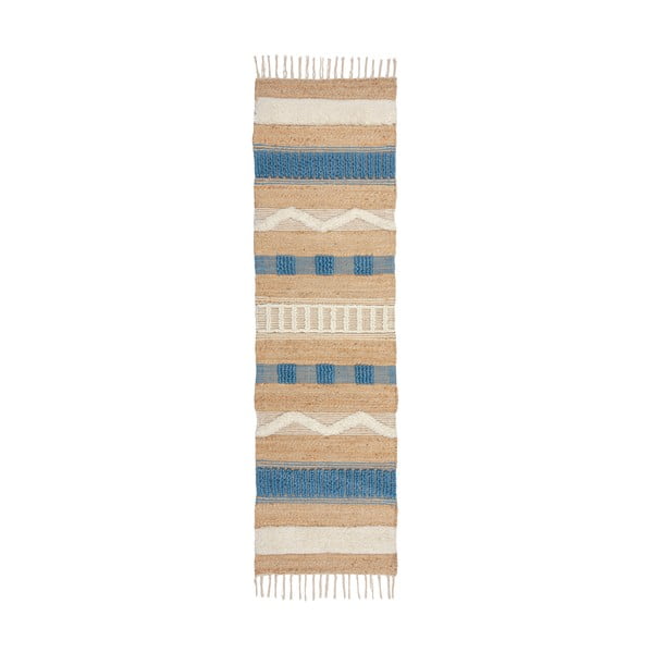 Zils/dabīga toņa ar rokām darināts celiņa paklājs no džutas maisījuma 60x230 cm Medina Jute – Flair Rugs