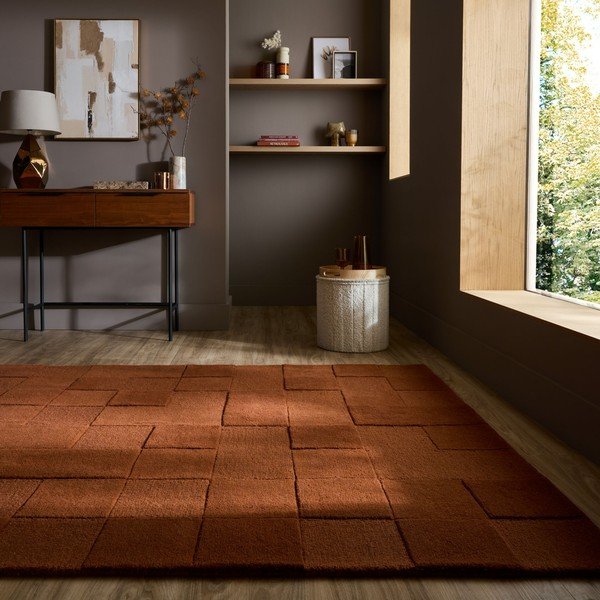 Terakotas oranžs ar rokām darināts vilnas paklājs 120x170 cm Checkerboard – Flair Rugs-image-1