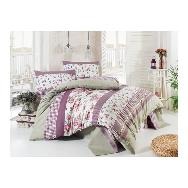 Violeti pelēka ranforce kokvilnas divguļamās gultas pārklājs Lisa, 200 x 220 cm