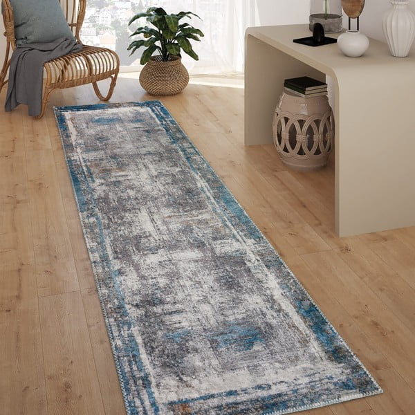 Zils mazgājams celiņa paklājs 80x300 cm Abstract Colors Blue – Vitaus-image-1