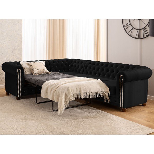 Melns samta salokāms stūra dīvāns (ar kreiso stūri/L veida) York Blik – Ropez-image-1