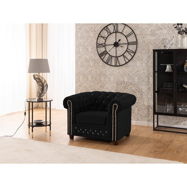 Melns samta Chesterfield atpūtas krēsls York Blik – Ropez-image-3