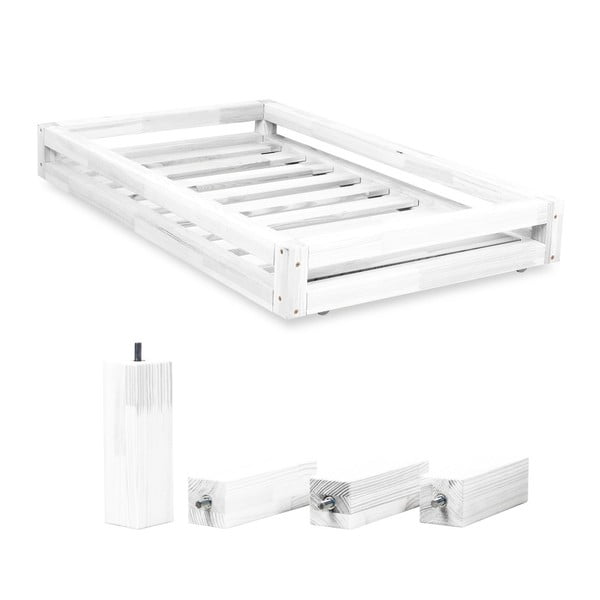 Baltas krāsas atvilktņu komplekts zem gultas un 4 pagarinātām kājām Benlemi, gultai 80 x 160 cm