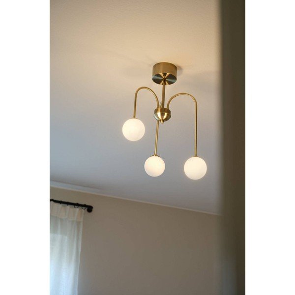 Balta/misiņa krāsas griestu lampa no opāla stikla ar regulējamu spilgtumu ø 42 cm Marne – Jotex-image-1