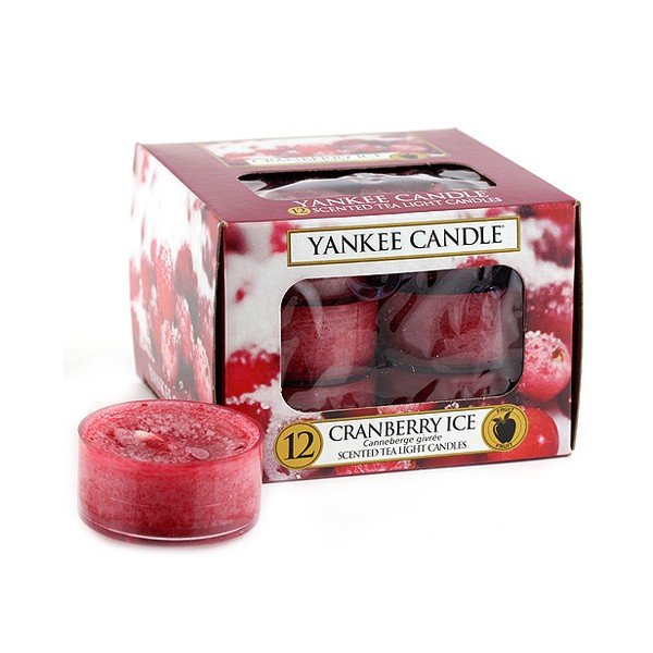 12 Yankee Candle Ledus dzērveņu aromāta sveču komplekts, degšanas laiks 4 - 6 stundas.