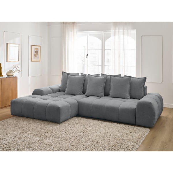 Tumši pelēks salokāms/ar uzglabāšanas vietu stūra dīvāns no šenila auduma (ar kreiso stūri/ar zvilni) Everest – Bobochic Paris-image-1