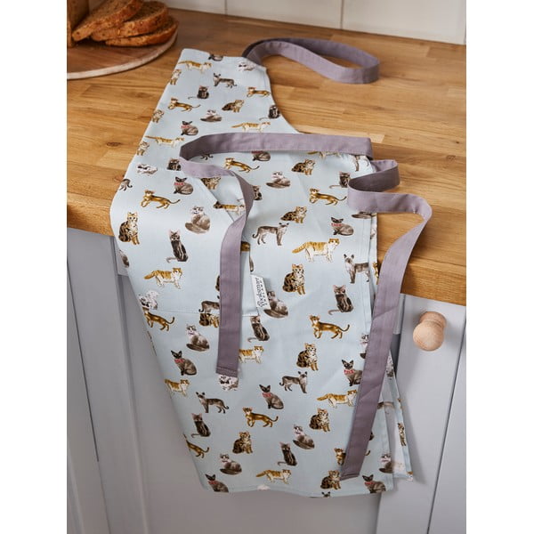 Zils kokvilnas priekšauts Cooksmart® Curious Cats-image-1