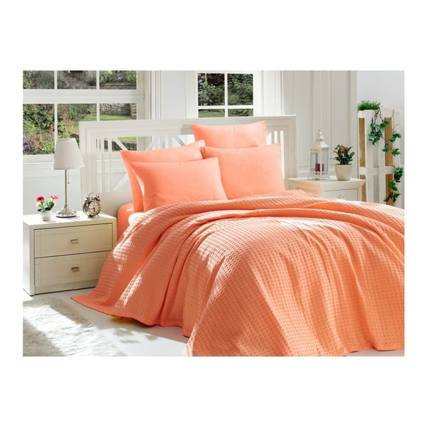 Oranžs kokvilnas gultasveļas komplekts divguļamai gultai, 220 x 240 cm