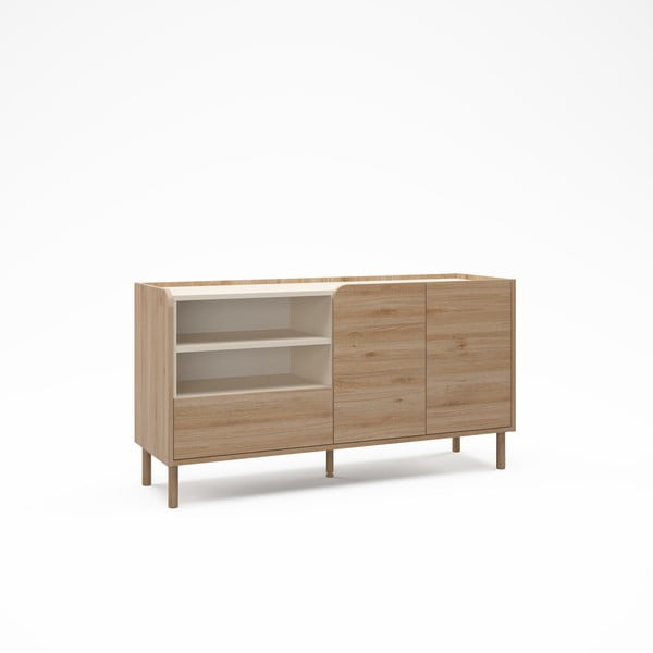 Dabīga toņa kumode ar ozolkoka imitāciju 141x75,5x44 cm Monza – Marckeric-image-3