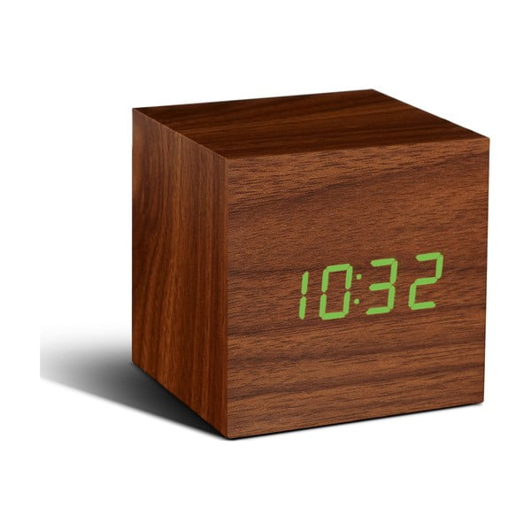 Brūns modinātājs ar zaļu LED displeju Gingko Cube Click Clock
