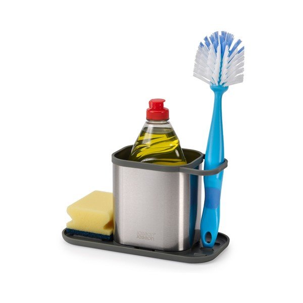 Spīdīgas sudraba krāsas metāla mazgāšanas līdzekļu turētājs Duo Steel – Joseph Joseph