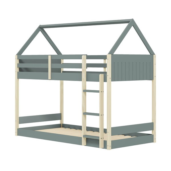 Dabīga toņa/dūmakaini zaļa bērnu gulta mājas formā/divstāvu ar redelēm 90x190 cm Valka – Marckeric-image-3