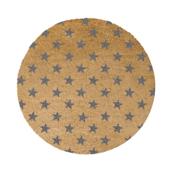 Pelēks dabiskās kokosšķiedras apaļš durvju paklājs Artsy Doormats Stars, ⌀ 70 cm