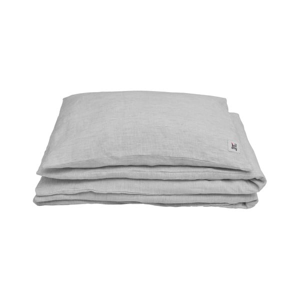 Pelēka bērnu lina gultasveļa BELLAMY Stripes, 140 x 200 cm-image-1