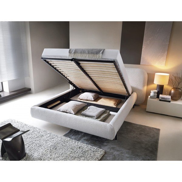 Bēša polsterēta divvietīga gulta ar veļas kasti un ar redelēm 160x200 cm Pointt – ELTAP-image-2