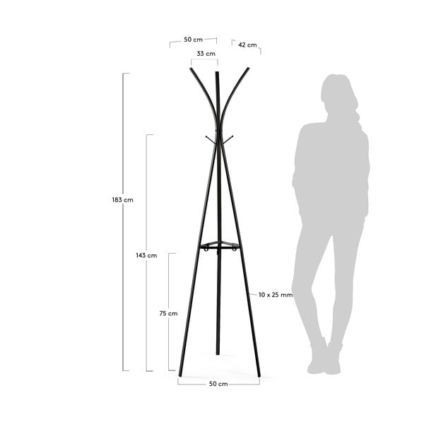 Melns mēteļu pakaramais Kave Home Stearn, augstums 183 cm-image-3