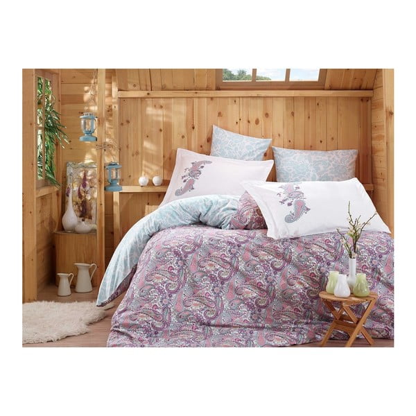 Kokvilnas poplīna gultasveļa ar gultas pārklāju vienvietīgai gultai Lessidy, 160 x 220 cm