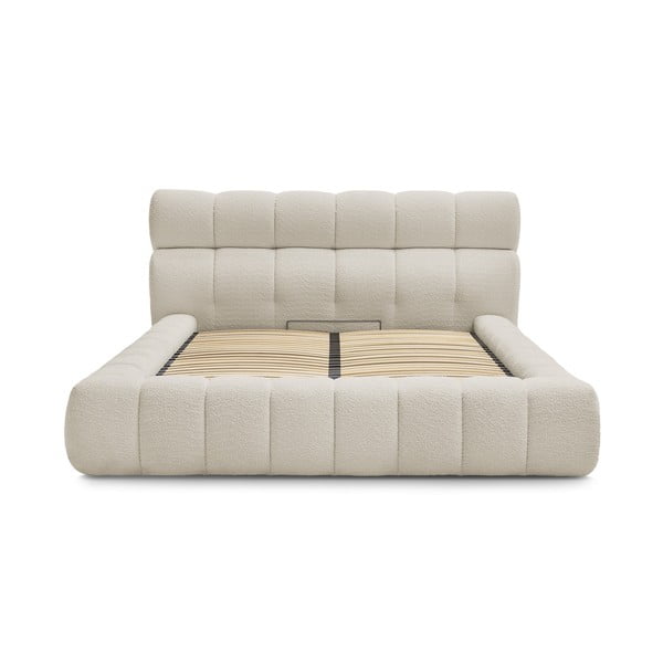 Bēša polsterēta divvietīga gulta ar veļas kasti un redelēm 180x200 cm Mont Blanc – Bobochic Paris-image-2