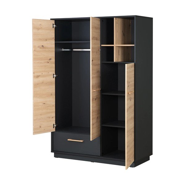 Antracīta pelēks/dabīga toņa bērnu drēbju skapis ar ozolkoka imitāciju 132x195 cm Lenn – Roba-image-4