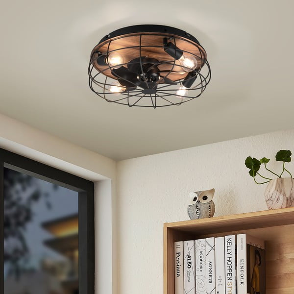 Matēti melna/brūna griestu lampa ar tālvadību/ar ventilatoru Trondheim – Trio-image-1