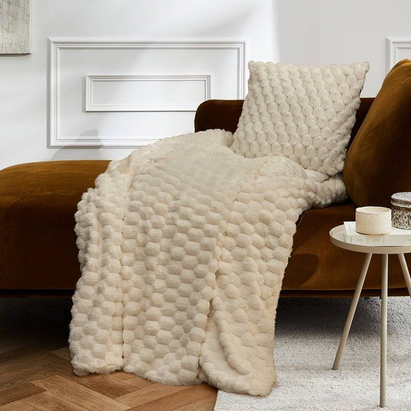 Ziloņkaula krāsas mikroplīša pleds 180x220 cm Frosty – douceur d'intérieur-image-1