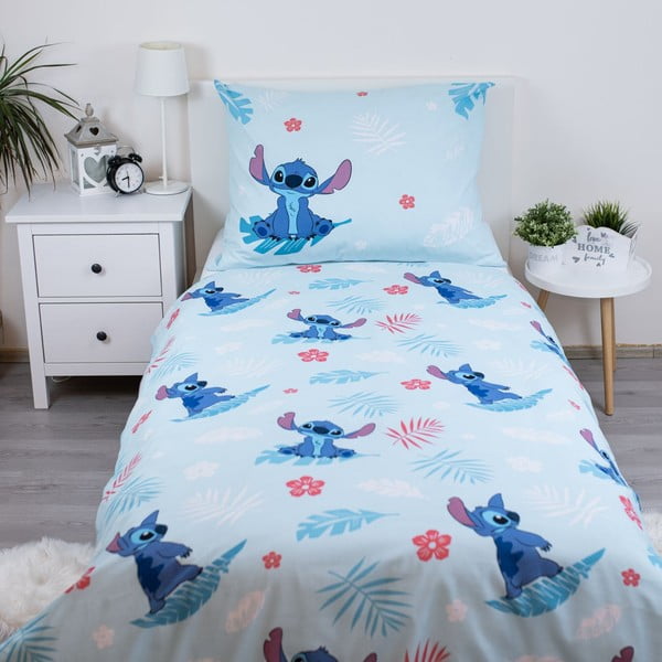 Zila vienguļamā kokvilnas bērnu gultas veļa 140x200 cm Lilo and Stitch "Blue"  – Jerry Fabrics-image-2