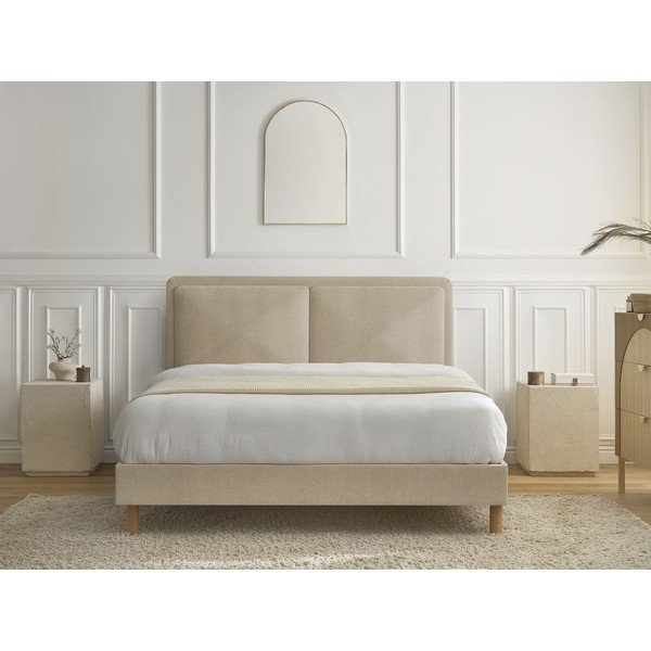 Bēša polsterēta polsterēta divvietīga gulta ar redelēm 140x190 cm Mara – Bobochic Paris-image-4